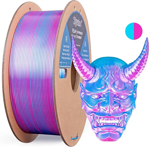 3DGenius Silk Dual Color PLA Filament, 2-in-1 Coextruded Shiny Multicolor 3D Printer Filament, 1KG(2.2lbs) Spool, Silk Rose Red/Sky Blue, Clog-Free & Bubble-Free for FDM 3D Printers