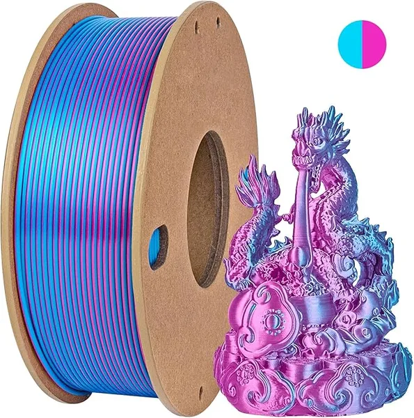 3DGenius Silk Dual Color PLA Filament, 2-in-1 Coextruded Shiny Multicolor 3D Printer Filament, 250g(0.55lbs) Spool, Silk Rose Red/Sky Blue, Clog-Free & Bubble-Free for FDM 3D Printers