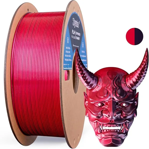 3DGenius Silk Dual Color PLA Filament, 2-in-1 Coextruded Shiny Multicolor 3D Printer Filament, 1KG(2.2lbs) Spool, Silk Black/Red, Clog-Free & Bubble-Free for FDM 3D Printers