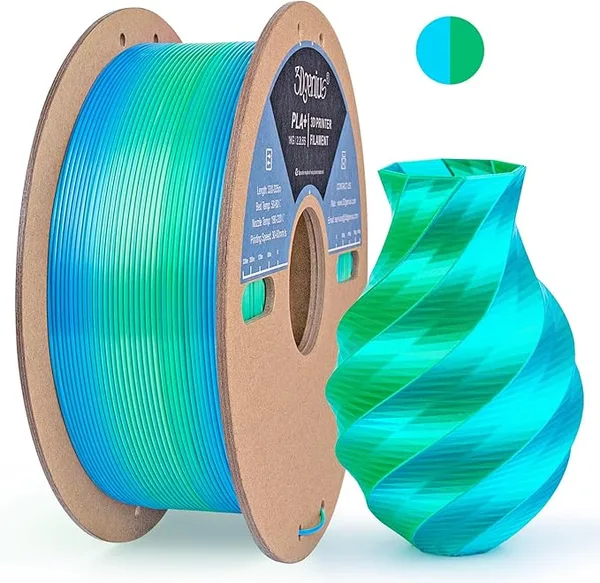 3DGenius Silk Dual Color PLA Filament, 2-in-1 Coextruded Shiny Multicolor 3D Printer Filament, 1KG(2.2lbs) Spool, Silk Sky Blue/Green, Clog-Free & Bubble-Free for FDM 3D Printers