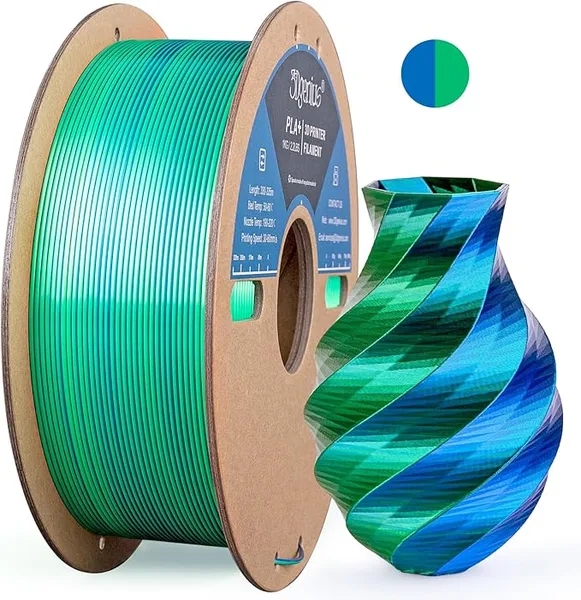 3DGenius Silk Dual Color PLA Filament, 2-in-1 Coextruded Shiny Multicolor 3D Printer Filament, 1KG(2.2lbs) Spool, Silk Dark Blue/Green, Clog-Free & Bubble-Free for FDM 3D Printers