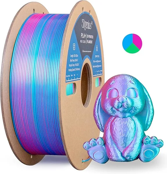 3DGenius Silk Triple Color PLA Filament, 3-in-1 Coextruded Shiny Multicolor 3D Printer Filament, 1KG(2.2lbs) Spool, Silk Rose Red/Sky Blue/Green, Clog-Free & Bubble-Free for FDM 3D Printers