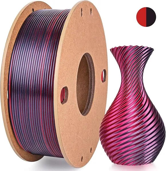 3DGenius Silk Dual Color PLA Filament, 2-in-1 Coextruded Shiny Multicolor 3D Printer Filament, 250g(0.55lbs) Spool, Silk Black/Red, Clog-Free & Bubble-Free for FDM 3D Printers