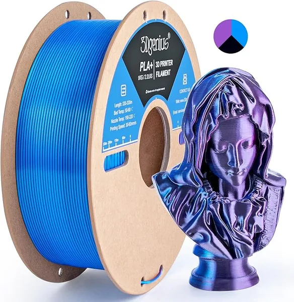 3DGenius Silk Triple Color PLA Filament, 3-in-1 Coextruded Shiny Multicolor 3D Printer Filament, 1KG(2.2lbs) Spool, Silk Blue/Purple/Black, Clog-Free & Bubble-Free for FDM 3D Printers