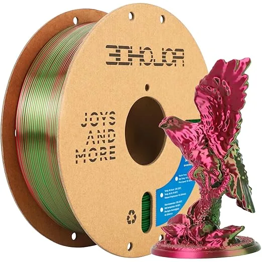 3DHojor 3DHoJor Silk PLA Filament Red Green Dual Color PLA 3D Printer Filament 2 in 1 Coextrusion 1KG Spool(2.2lbs) 3D Printing Filament Dimensional Accuracy +/- Fits for Most FDM 3D Printers