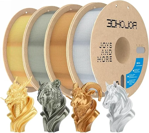 3DHojor 3DHoJor Silk PLA Filament, PLA Filament Silk Shiny 3D Printer Filament, 1kg*4 Cardboard Spool, Dimensional Accuracy +/-, Fit Most FDM Printer(Silver+Gold+Copper+Bronze)