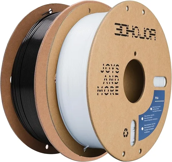 3DHojor 3DHoJor PLA Filament,3D Printer Filament,1kg*2 Cardboard Spool, Fit Most FDM 3D Printer,Dimensional Accuracy +/-,Vacuum Packaging-Black+Cold White 2Pack