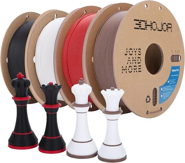 3DHojor 3DHoJor Matte PLA Filament 1kg*4 Bundle Cardboard Spool PLA Filament 1.75 PLA 3D Printing Filament, Print with Most 3D Printers 3D Filament-Deep Black/Milky White/Fire Engine red/Brown