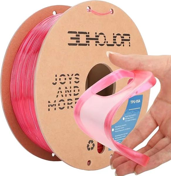 3DHojor 3DHojor TPU Filament TUP95A 3D Printer Filament Flexible Soft 3D Filament 1KG (2.2lbs) fit Most FDM 3D Printers Dimensional Accuracy +/--Transparent Pink