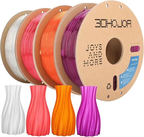 3DHojor 3DHojor TPU Filament TUP95A 3D Printer Filament Flexible Soft 3D Filament 1KG*4 Bundle fit Most FDM 3D Printers Dimensional Accuracy +/--Transparent Pink/Orange/Purple/Clear