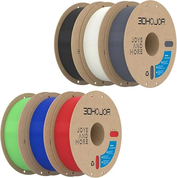 3DHojor 3DHoJor 6KG Bundle PLA+ Filament PLA 3D Printer Filament, 6 Pack 1kg(2.2lbs) Cardboard Spool, Dimensional Accuracy +/-, Fit Most FDM Printer (Black+Milky White+Grey+ Red+Green+Blue)