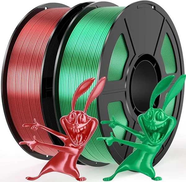 Amoybaby Silk PLA Filament 3D Printer Filament Bundle, Christmas Filament Value Pack 2kg Spool (4.4lbs), Dimensional Accuracy +/-, Fit Most FDM 3D Printer (Red&Green)