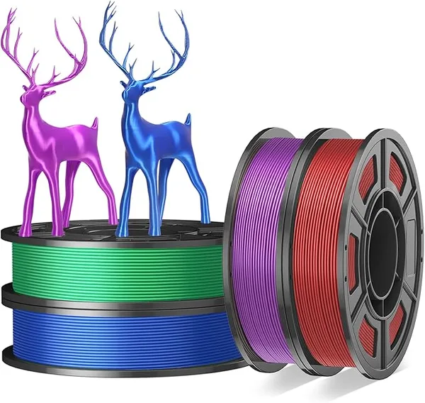 Amoybaby 4-Pack Silk PLA Filament Bundle (250g per Spool, 1kg Total) | 4 Colors (Red, Green, Blue, Purple), Amoybaby High-Speed Flow Shiny 3D Printer Filament for Most FDM 3D Printers & Pens
