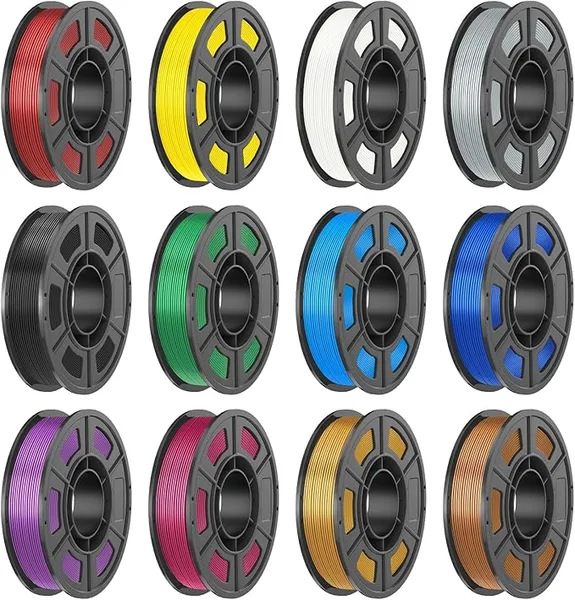 Amoybaby 3D Printer Filament Bundle, Silk PLA Filament 12 Colors 250g Each, High Flow Speedy 3D Printer PLA Filament Bundle, Total 3kg Rapid PLA, Fits for FDM 3D Printers and 3D Pens