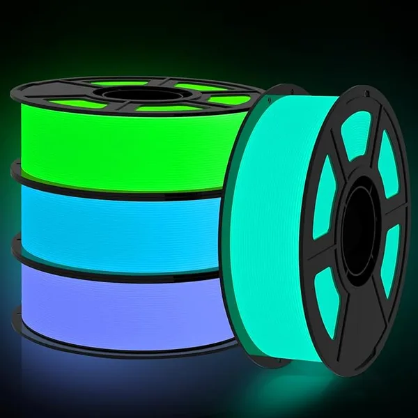 Amoybaby PLA Glow in The Dark Filament Bundle | 4-Pack(1kg per Spool, 4kg Total) | Night Light Fluorescent 3D Printer Filament (Blue, Green, Purple, Teal) Fits FDM 3D Printers & 3D Pens