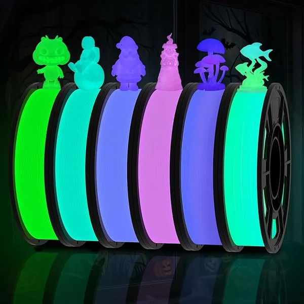 Amoybaby Glow in Drak PLA Filament Luminous 3D Printer Filament Bundle, 6×250g Value Pack Filament, Fit Most FDM 3D Printers (Green&Teal&Purple&Rose Red&Blue-Green&Rainbow)
