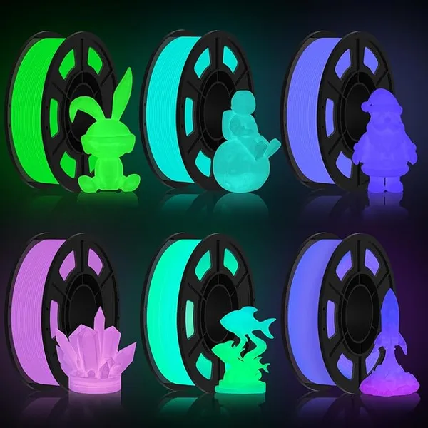 Amoybaby 6-Pack Glow in The Dark PLA Filament,3D Printer Filament Bundle (250g x 6),Luminous Glow PLA Multi-Color Set for Toybox & FDM 3D Printers,Green/Teal/Purple/Rose Red/Blue-Green/Rainbow
