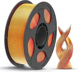 Anycubic ANYCUBIC Silk Dual Color Pla Filament, 2-in-1 Chrome Coextrusion Color Change 3D Printer Filament Dimensional Accuracy +/-, Silk Texture, 1KG Reusable Spool (2.2 lbs), Red Gold
