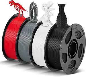 Anycubic ANYCUBIC PLA Filament Bundle, 3D Printing PLA Filament Dimensional Accuracy +/-, 1KG Reusable Spool (2.2 lbs), 4KG Black + White + Texture Grey + Red