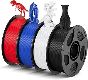 Anycubic ANYCUBIC PLA Filament Bundle, 3D Printing PLA Filament Dimensional Accuracy +/-, 1KG Reusable Spool (2.2 lbs), 4KG Black + White + Blue + Red