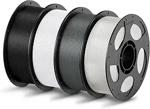 Anycubic ANYCUBIC PLA Filament Bundle, 3D Printing PLA Filament Dimensional Accuracy +/-, 1KG Reusable Spool (2.2 lbs), 4KG Black + White + Texture Grey + Clear