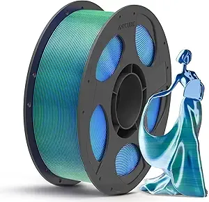 Anycubic ANYCUBIC Silk Dual Color Pla Filament, 2-in-1 Chrome Coextrusion Color Change 3D Printer Filament Dimensional Accuracy +/-, Silk Texture, 1KG Reusable Spool (2.2 lbs), Blue Green