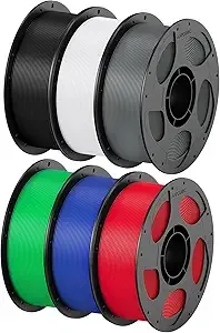 Anycubic ANYCUBIC PETG Filament Bundle, 3D Printer Filament, Dimensional Accuracy +/-, Exceptional Toughness, 1KG Reusable Spool, 6KG Texture Grey + Black + White + Red + Green + Blue
