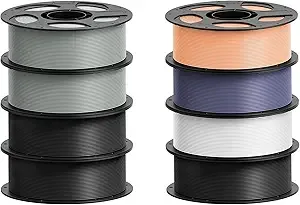 Anycubic 8KG PLA Bundle, ANYCUBIC PLA 3D Printer Filament, 2 Pack of Gray & 3 Pack of Black & 1KG White & 1KG of Peach Pink 1 KG of Interstellar Violet