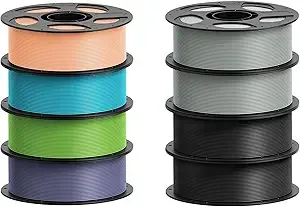 Anycubic 8KG PLA Bundle, ANYCUBIC PLA 3D Printer Filament, 2KG Gray & 2 KGBlack & Peach Pink & Interstellar Violet & Tropical Turquoise & Spring Leaf