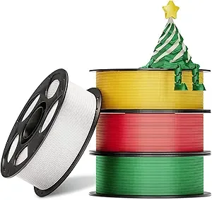 Anycubic ANYCUBIC Silk PLA Bundle 4KG, 3D Printer Filament +/-, 1KG Reusable Spool, Shiny Green & White & Gold & Red