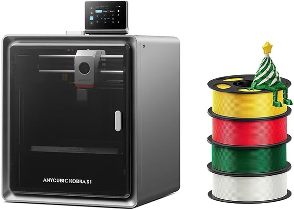 Anycubic ANYCUBIC Christmas Silk PLA Bundle 4KG + Anycubic Kobra S1 3D Printer Only, Ready Box, 3D Printer Filament
