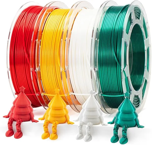 Arrange Lines Silk PLA Filament Bundle, 3D Printer Filament Multicolor Christmas Pack -White, Gold, Green, Red, Creating Christmas Ornaments, or DIY Gifts, 200g x 4 Spools