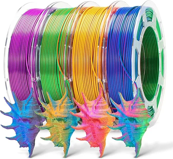 Arrange Lines Silk PLA 3D Printer Filament Bundle, PLA Filament Triple Color (Red Blue Green-Black Blue Purple-Orange Blue&Green-Red Gold Purple) 3D Printing Filament Perfect for Toys, Models, DIY 200g*4