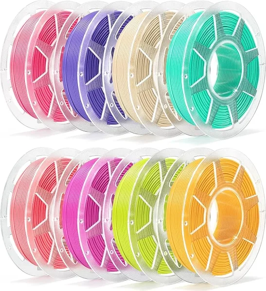 Bambu Lab Pre-Dried PLA Basic 8x250g Bundle with Spool for Bambu Lab 3D Printers, Multicolor 3D Printing Filament, Magenta+Pink+Hot Pink+Cream+Purple+Seafoam Green+Sunflower Yellow+Bright Green