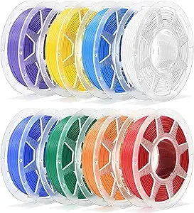 Bambu Lab Pre-Dried PLA Basic 8x250g Bundle with Spool for Bambu Lab 3D Printers, Multicolor 3D Printing Filament, White+Red+Pumpkin Orange+Yellow+Mistletoe Green+Cobalt Blue+Cyan+Purple