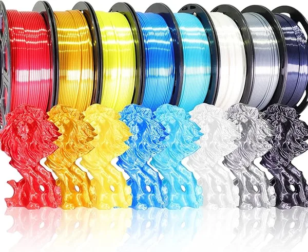 BBLIFE BBLIFE Silk PLA Filament PLA 3D Printer Filament Bundle Pack | 8 Spools Shiny Silk PLA Filament, Multicolor Gold Silver White Black Green Purple Red Blue, 250g Each, 2kg PLA Pack