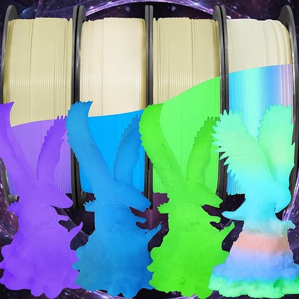 BBLIFE BLIFE Glow in the Dark PLA Filament Glow PLA 3D Printer Filament | 4 Spools Glow PLA Bundle, Green Purple Blue Rainbow Colors, UV Activated Luminous Effect, 250g Each for FDM 3D Printers