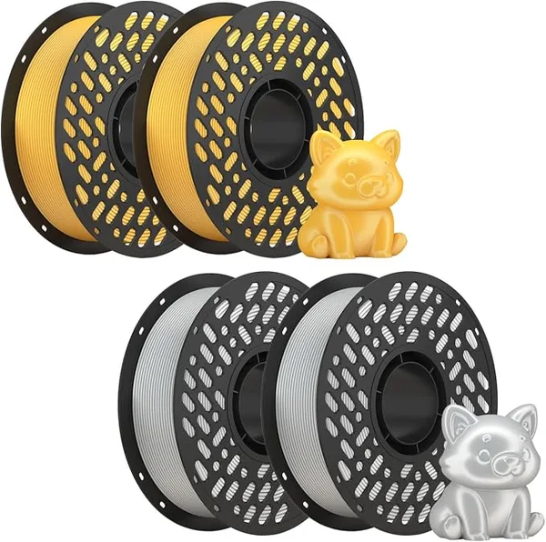 CaiLab PLA+ Silk 3D Printer Filament Bundle High-Gloss Finish (4KG (2 Gold+2 Silver))