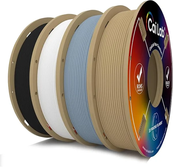 CaiLab Matte PLA Filament Bundle1., Professional High Rigidity 3D Printer Filament, 4 Color 200g Spool, Dimensional Accuracy +/-, Low Odor, Premium Matte Finish for Professional Prototypes