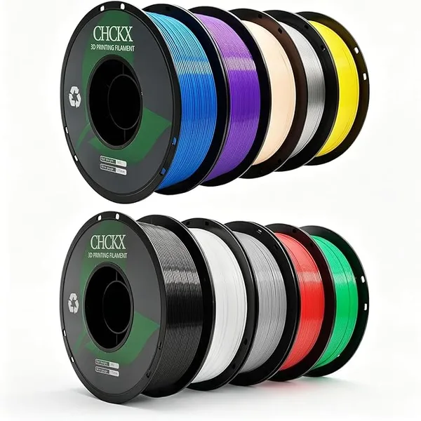 CHCKX CHCKX PETG 3D Printer Filament Bundle, 10Rolls,Dimensional Accuracy +/-, 1kg Spool(2.2lbs) Fit for Most 3D Printers,Black+White+Grey+Red+Green+Blue+Purple+Skin+Silver+Yellow