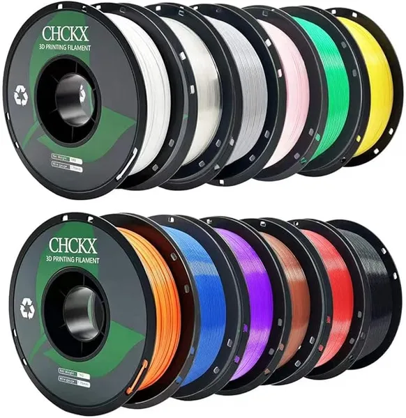 CHCKX CHCKX 12Rolls PETG Filament Bundle 1kg Spool(2.2lbs) Fit for Most 3D Printers,Black+White+Grey+Red+Green+Blue+Yellow+Purple+Orange+Coffee+Transparent+Cherry Blossom Pink