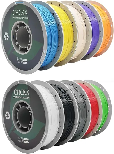 CHCKX CHCKX PETG 3D Printer Filament Bundle, 10Rolls,Dimensional Accuracy +/-, 1kg Spool(2.2lbs) Fit for Most 3D Printers,Black+White+Gray+Red+Green+Blue+Yellow+ Skin+Purple+Orange