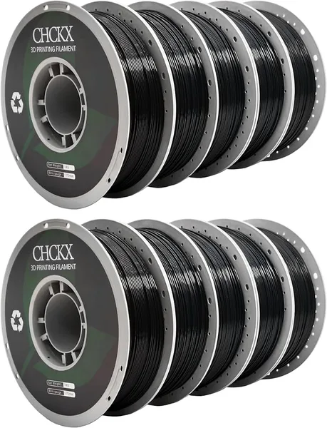 CHCKX CHCKX PETG 3D Printer Filament Bundle, 10Rolls,Dimensional Accuracy +/-, 1kg Spool(2.2lbs) Fit for Most 3D Printers,Black