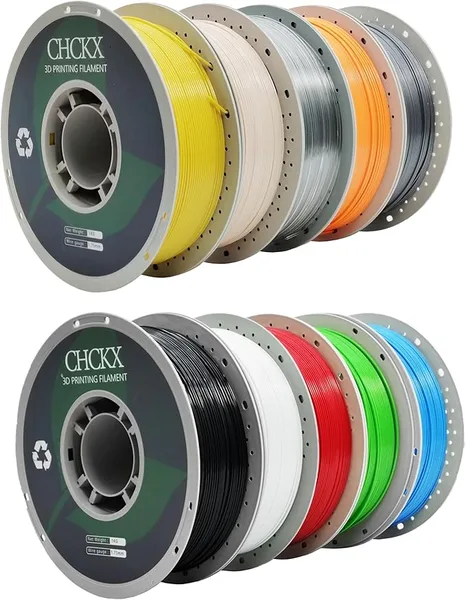 CHCKX CHCKX PETG 3D Printer Filament Bundle, 10Rolls,Dimensional Accuracy +/-, 1kg Spool(2.2lbs) Fit for Most 3D Printers,Black White Blue Red Skin Green Yellow Transparent Orange Silver
