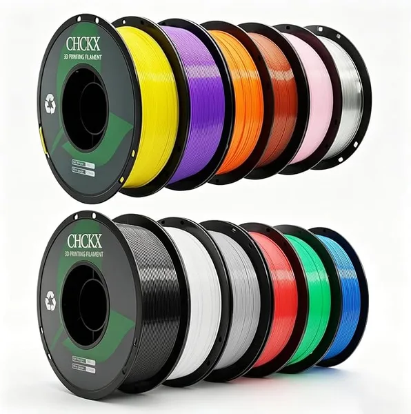 CHCKX CHCKX 12Rolls PETG Filament Bundle,Dimensional Accuracy +/- Fit for Most 3D Printers,Black+White+Grey+Red+Green+Blue+Yellow+Purple+Orange+Transparent+Coffee+Klein Blue