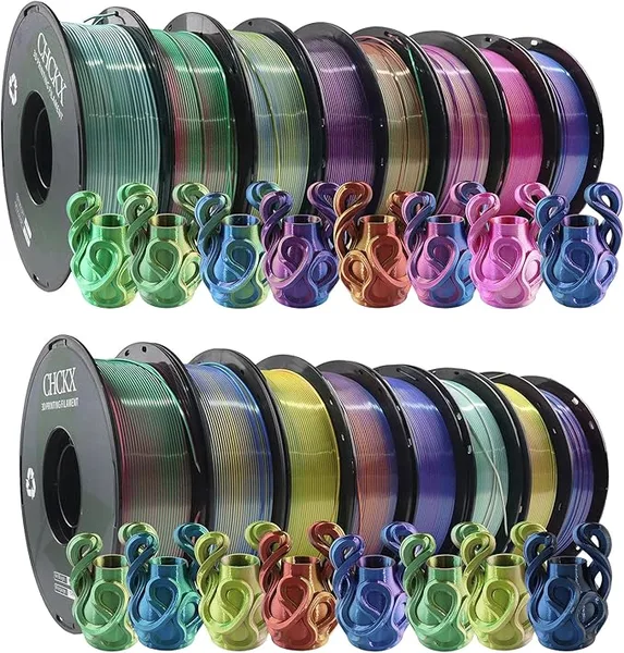 CHCKX CHCKX 16 Pack PLA Filament Bundle, Silk Tricolor PLA Filament 16 Rolls, 1kg Spool(2.2lbs)，, Dimensional Accuracy +/-, 16 Different Triple Colors