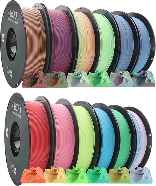 CHCKX CHCKX Matte PLA 3D Printer Filament Bundle, 12Rolls, Dimensional Accuracy +/-, 1kg (2.2lbs) PLA Filament for Most FDM 3D Printers,12-Multicolor Assortment