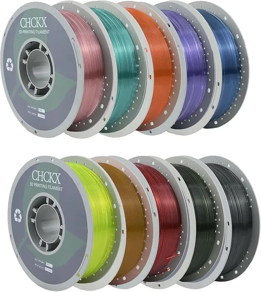 CHCKX CHCKX 10KG PETG Transparent 3D Printer Filament Bundle, Dimensional Accuracy +/-,Gray+Orange+Pink+Olive Green+Yellow+Blue+Green+Purple+Brown+Red