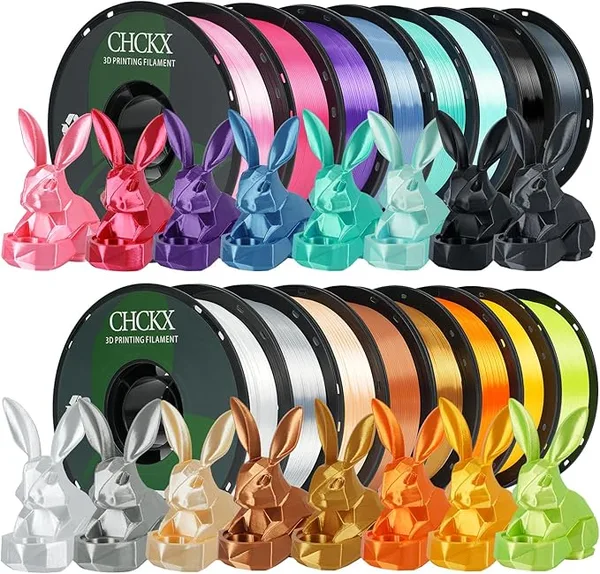 CHCKX CHCKX 16 Roll Silk Monochrome PLA 3D Printer Filament Bundle, 16-Color Set, 1KG Spool(2.2lbs), Dimensional Accuracy +/-