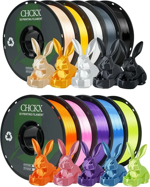 CHCKX CHCKX 10 Roll Silk Monochrome PLA 3D Printer Filament Bundle, 10-Color Set, 1KG Spool(2.2lbs), Dimensional Accuracy +/-